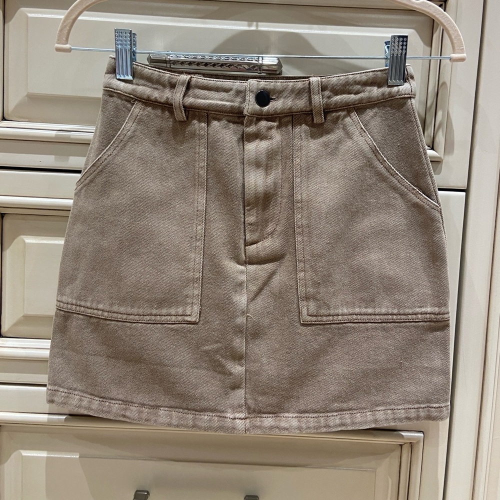Dee Elly Tan denim jean cargo Mini Skirt with Pockets